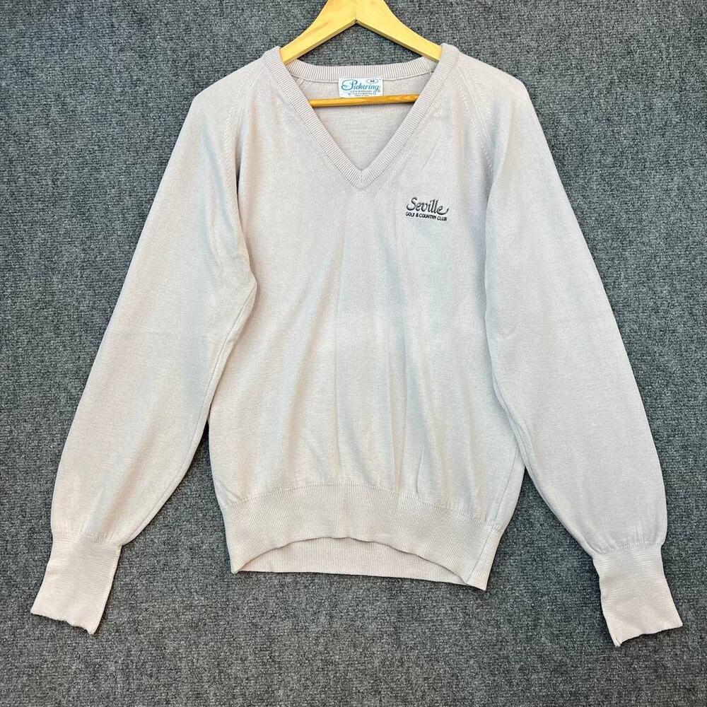 Vintage Pickering Seville Golf Club Sweater V-Neck Beige Made in USA Men’s M